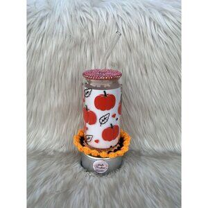 16oz Glass Libby Cup. Comes With Bamboo Lid And reusable Straw Pumpkin